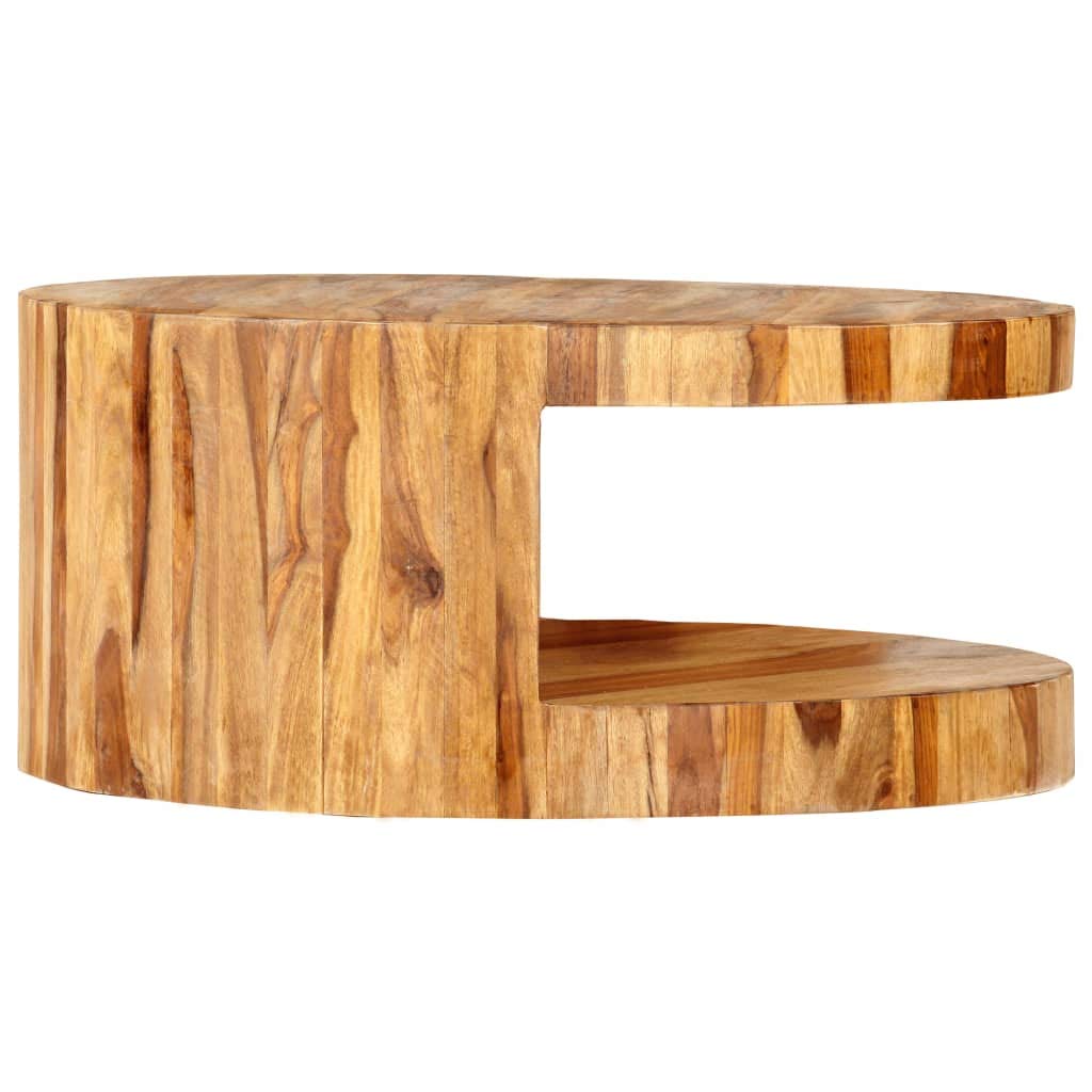 Round Solid Sheesham Wood Coffee Table 25.6"x11.8" N702