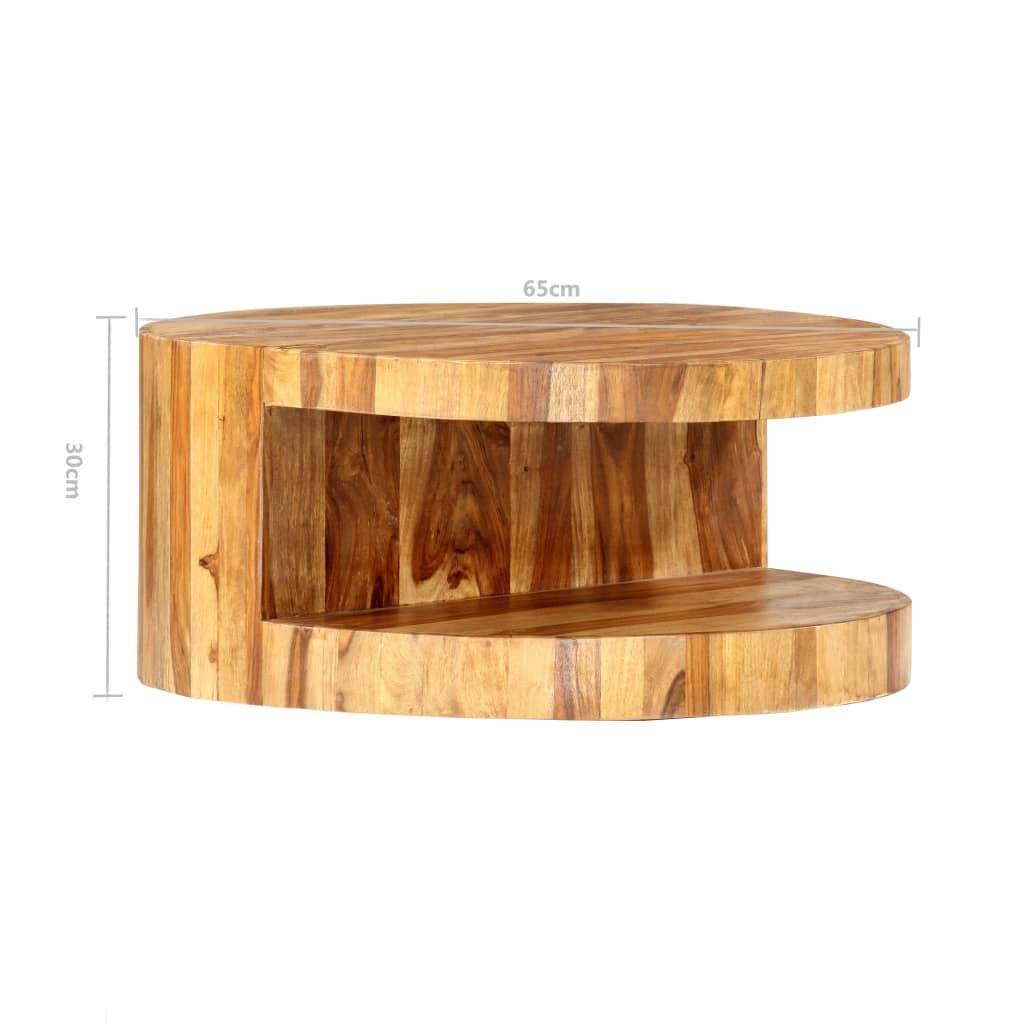 Round Solid Sheesham Wood Coffee Table 25.6"x11.8" N702