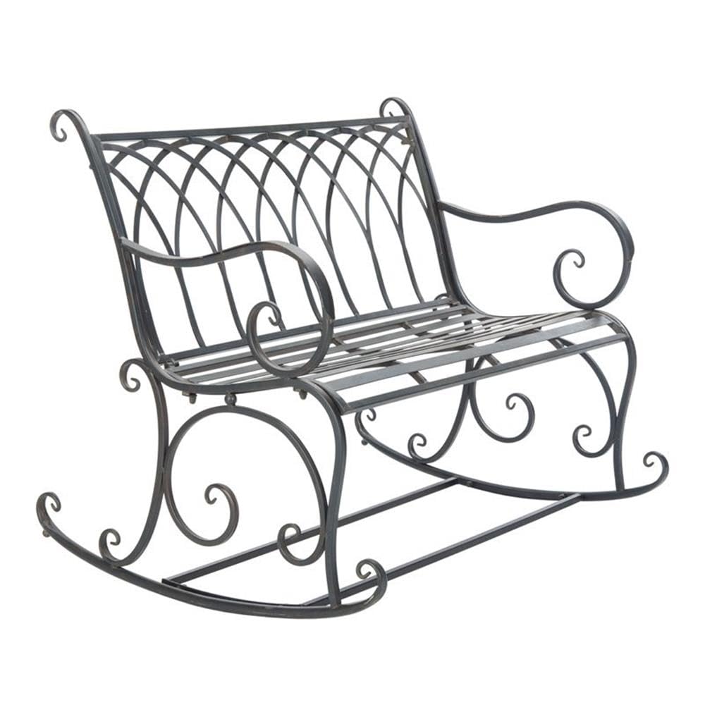 Black Wrought Iron Outdoor Rocking Bench U725002