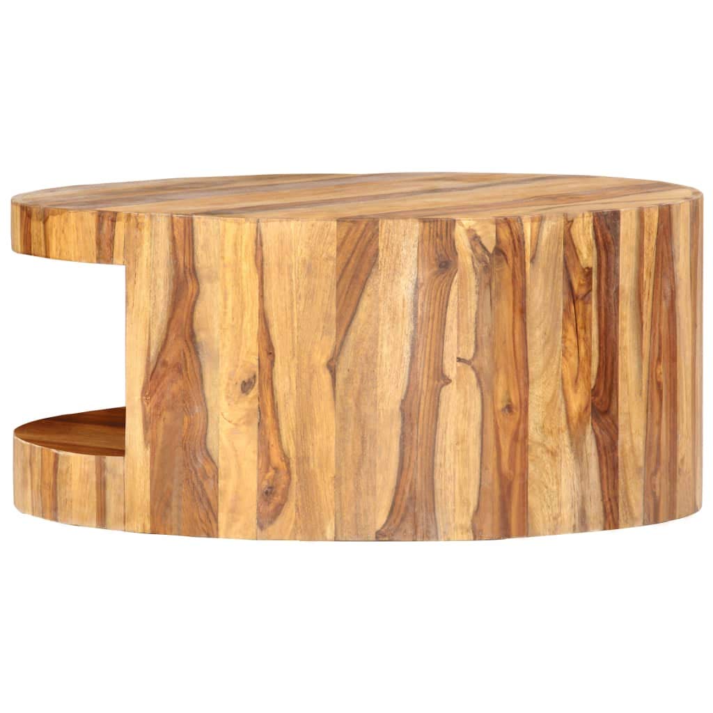Round Solid Sheesham Wood Coffee Table 25.6"x11.8" N702