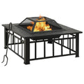32 Inch Black Steel Square Outdoor Fire Pit X5221