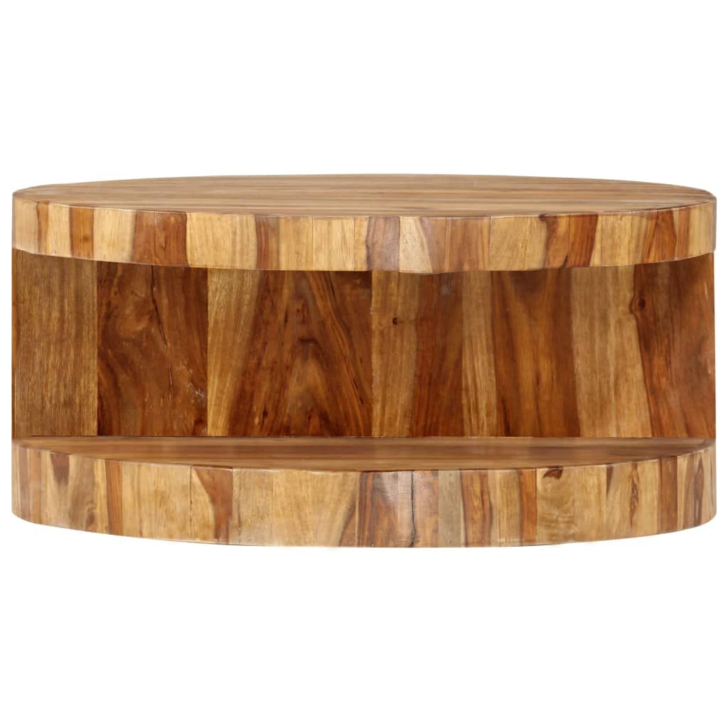 Round Solid Sheesham Wood Coffee Table 25.6"x11.8" N702