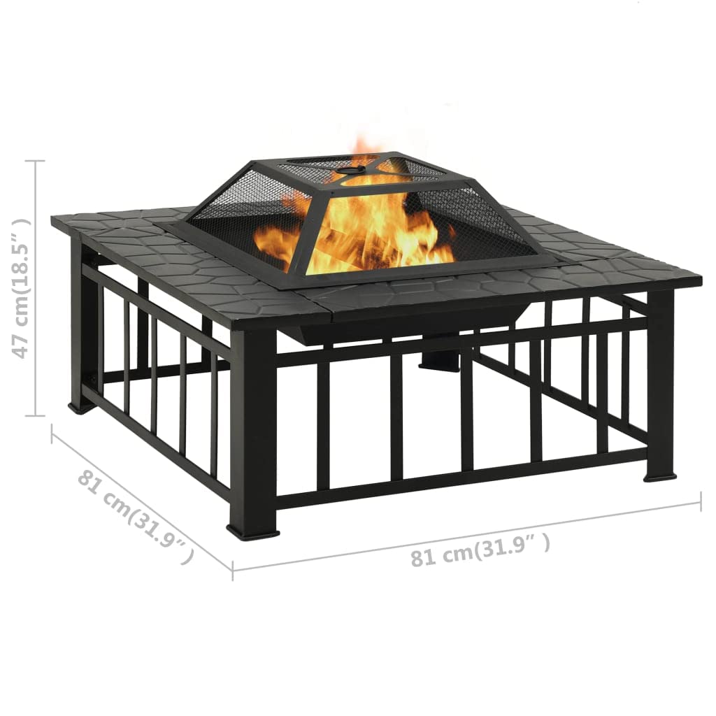 32 Inch Black Steel Square Outdoor Fire Pit X5221