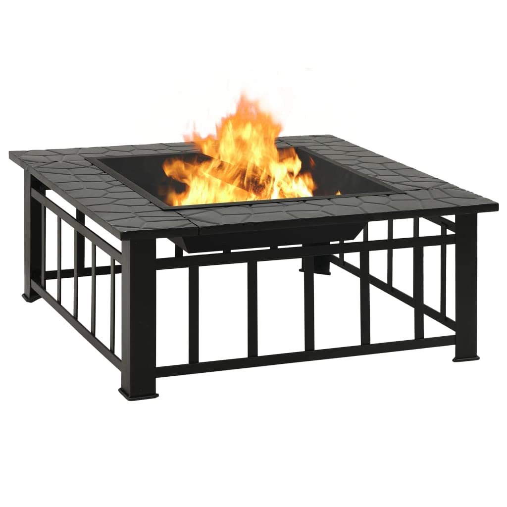 32 Inch Black Steel Square Outdoor Fire Pit X5221