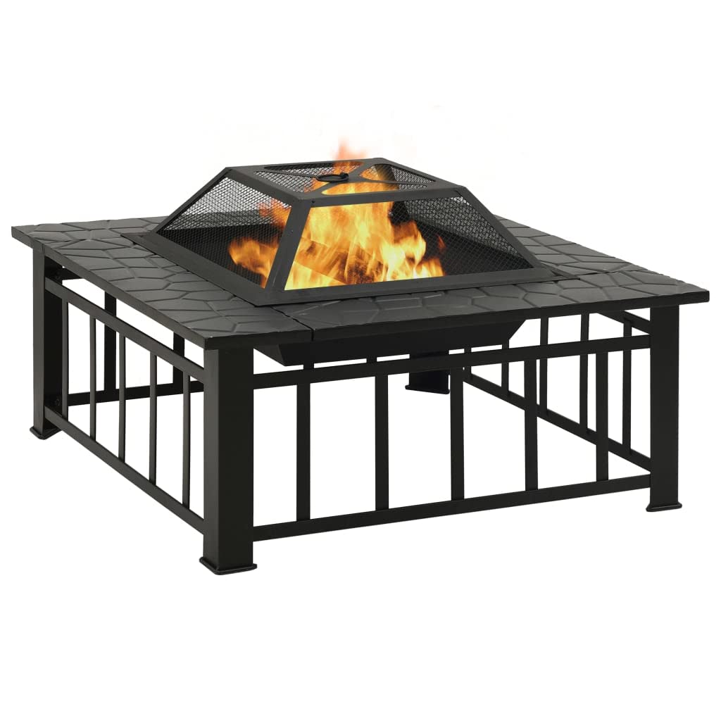 32 Inch Black Steel Square Outdoor Fire Pit X5221