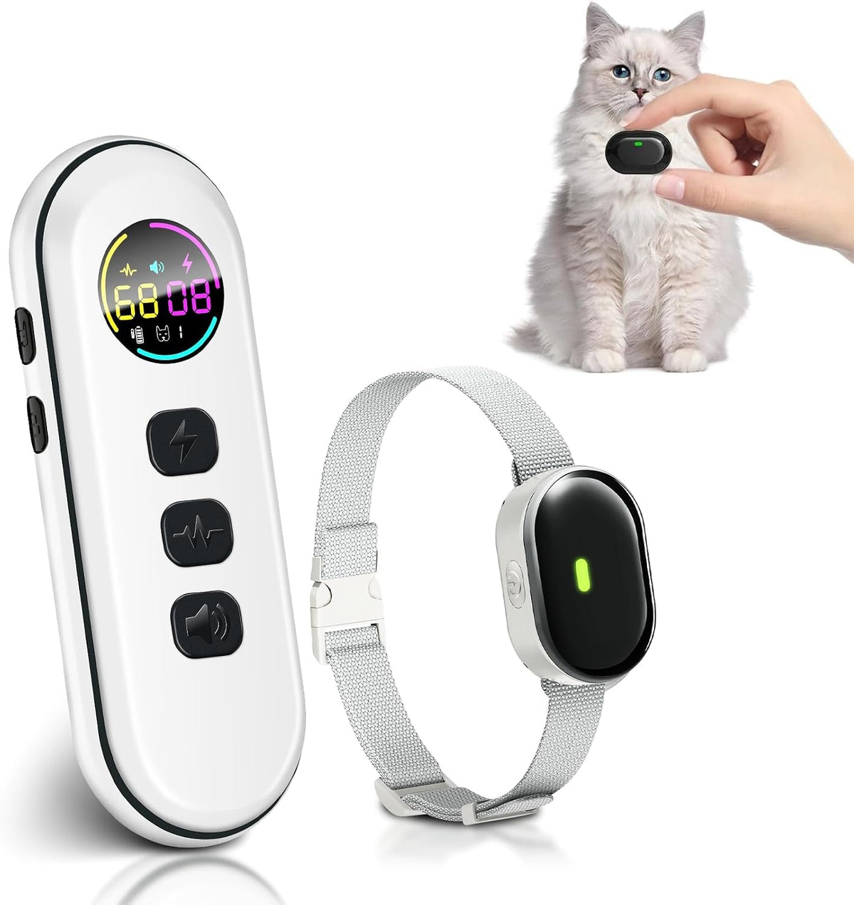 Ultra-Small Cat Training Collar with Remote, Waterproof, Rechargeable (Beige) I94626