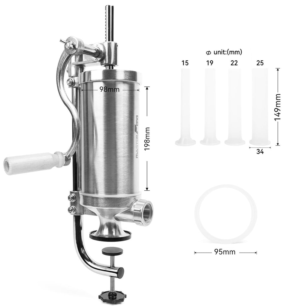 2.5 LBS Stainless Steel Sausage Stuffer with 4 Funnels G330033