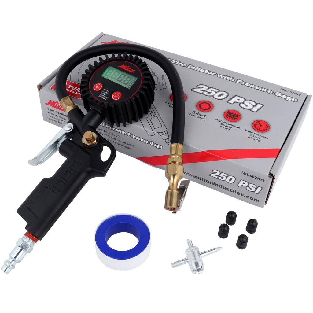 Digital Tire Inflator with Pressure Gauge and 14” Rubber Air Hose K2502