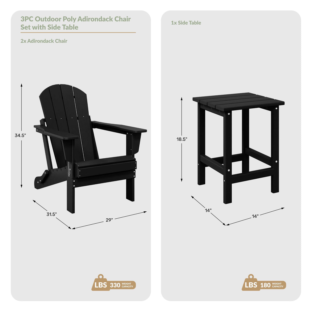 Navy Blue 3-Pieces Adirondack Chairs Set with Side Table B71968