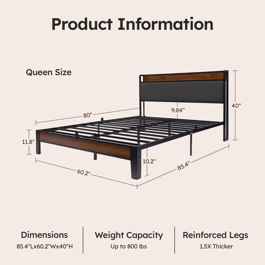 Queen Size Bed Frame with Storage Headboard K47647