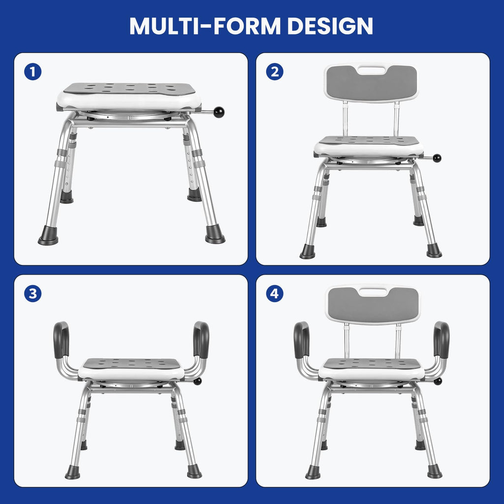 Swivel Shower Chair with Arms & Back, 5-Level Height Adjustable, 300 lbs I111295