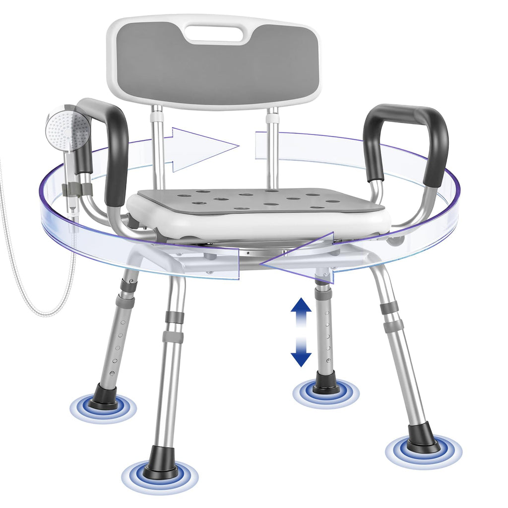 Swivel Shower Chair with Arms & Back, 5-Level Height Adjustable, 300 lbs I111295