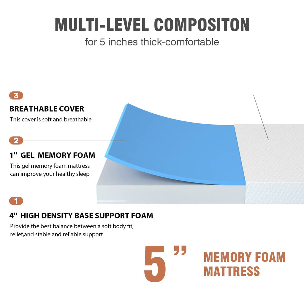 5 Inch Gel Memory Foam Twin Mattress N866242