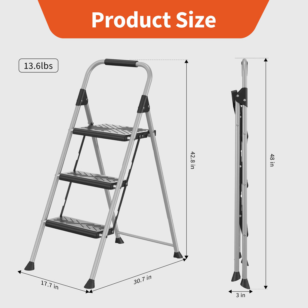 3-Step Folding Step Stool with Anti-Slip Wide Pedal L693135