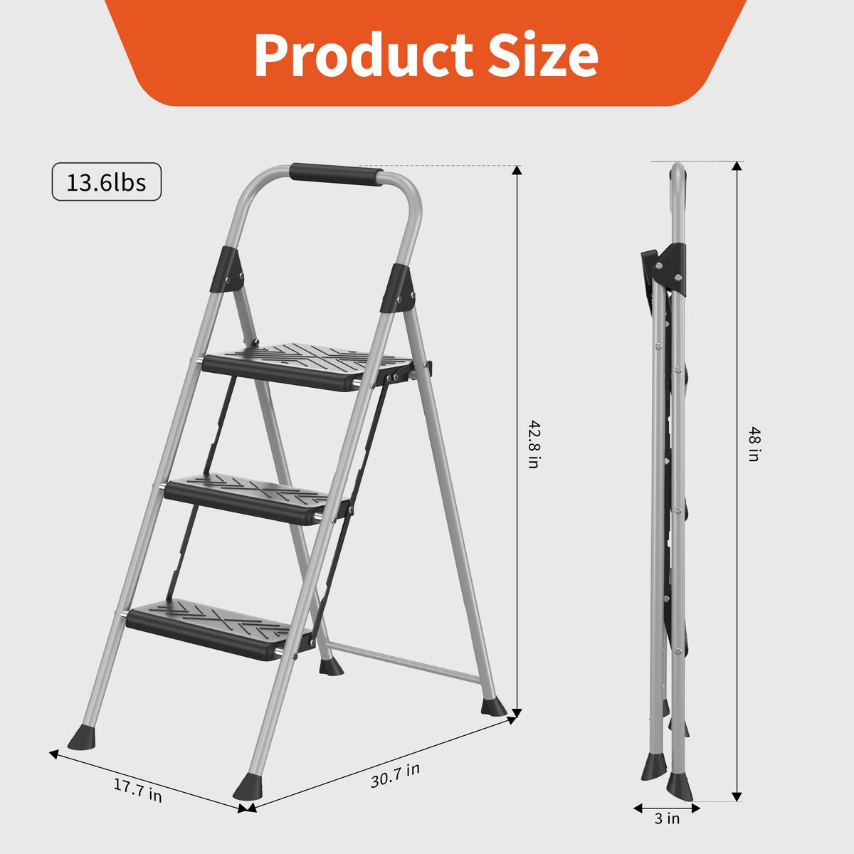 3-Step Folding Step Stool with Anti-Slip Wide Pedal L693135