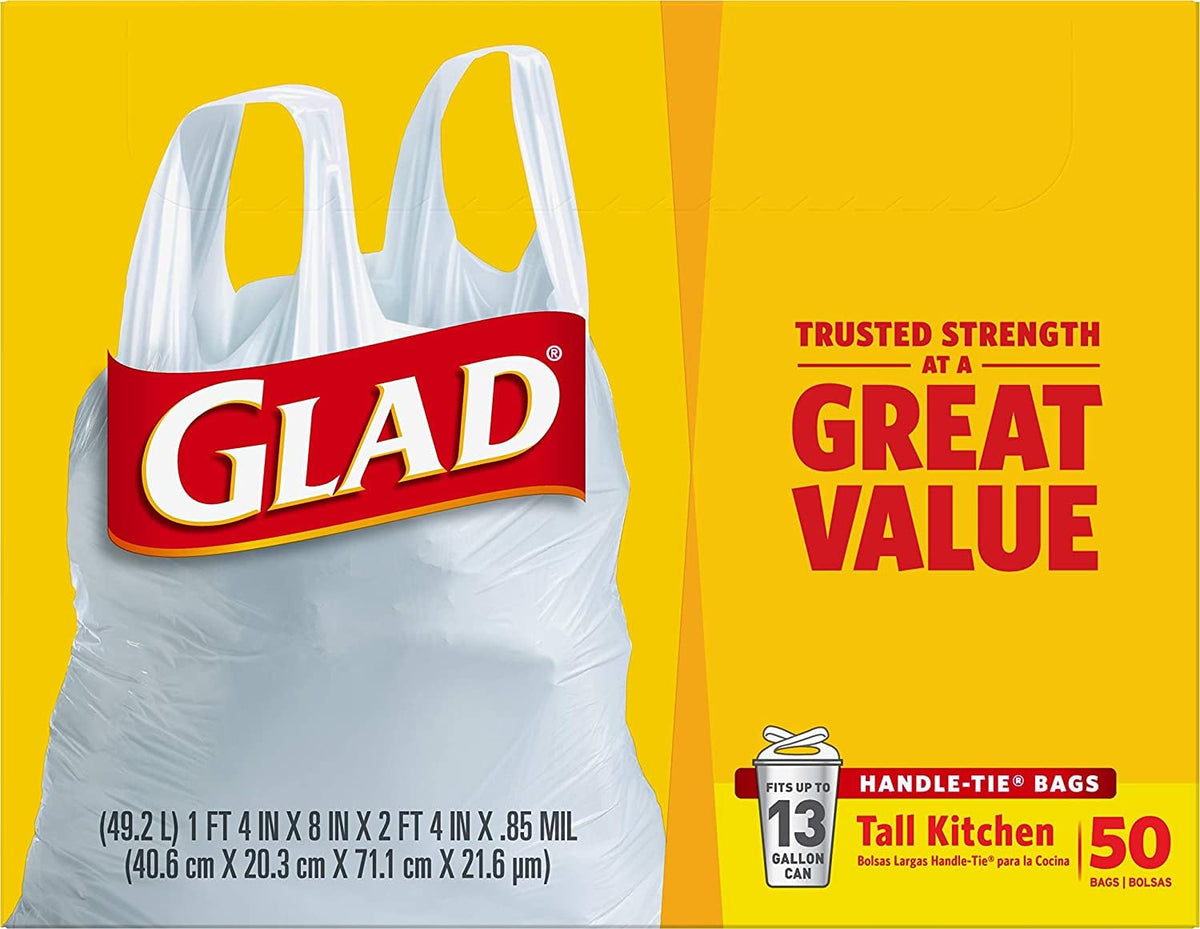 13 Gal. Tall Kitchen Handle-Tie Bags 50 ct Pack of 4 H899