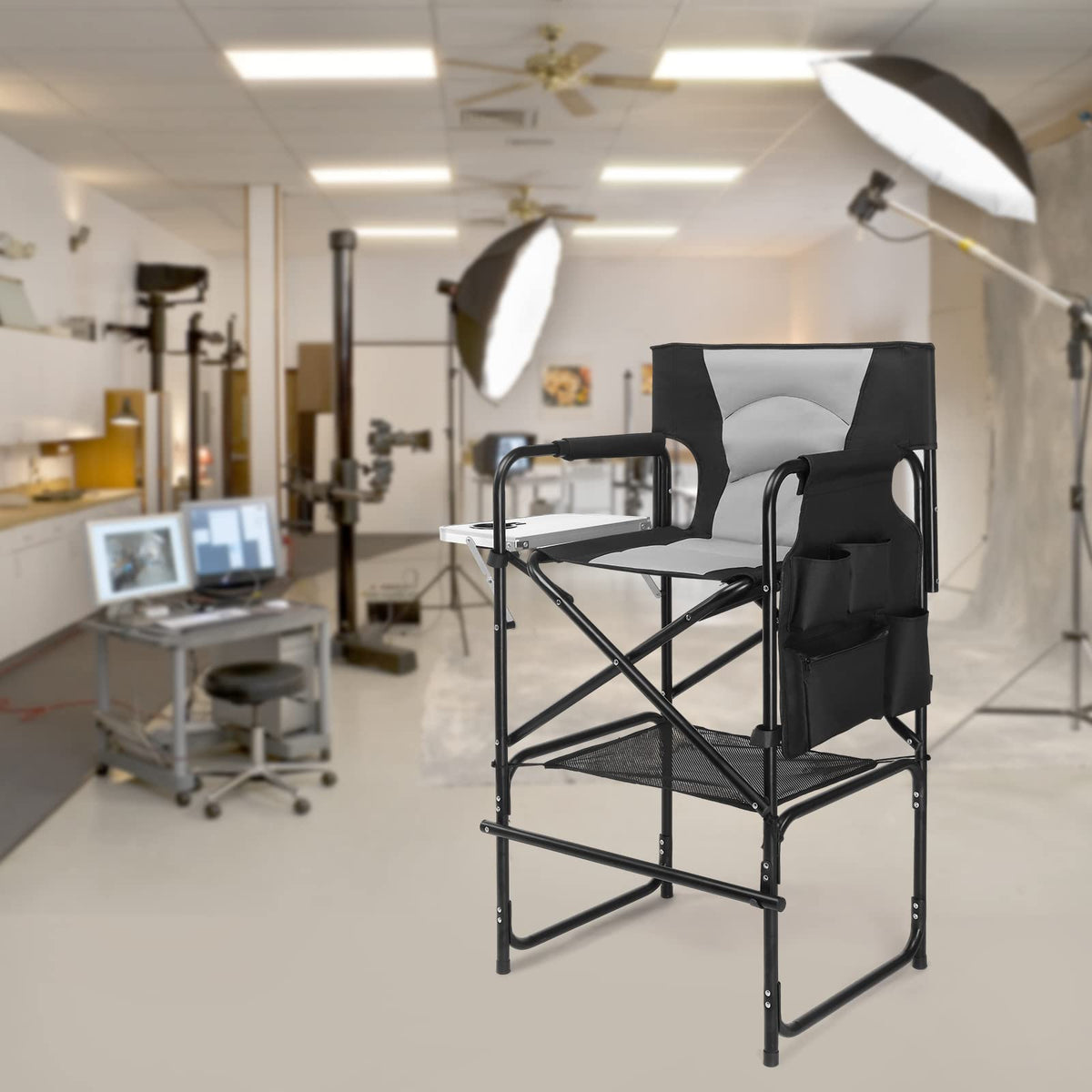 Extra Tall Portable Folding Makeup Artist Chair with Side Table B4595