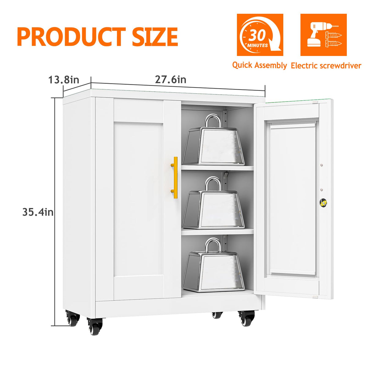White Metal Storage Cabinet with Wheels H9773