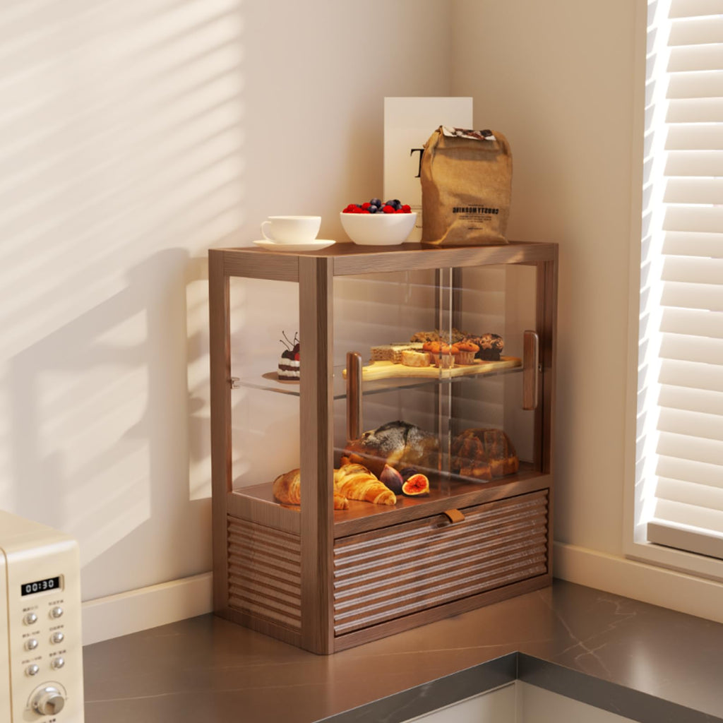 2-Tier Glass Door Wooden Bread Box D680237