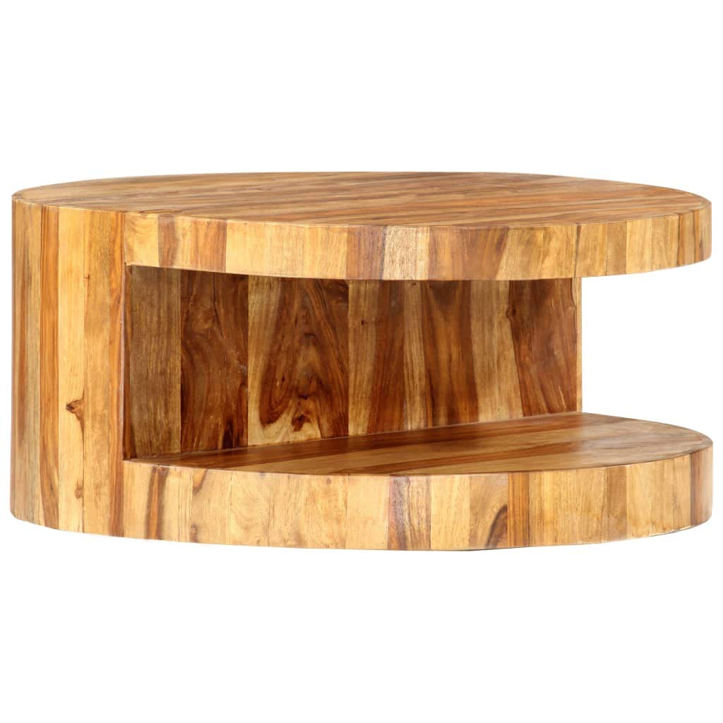 Round Solid Sheesham Wood Coffee Table 25.6"x11.8" N702