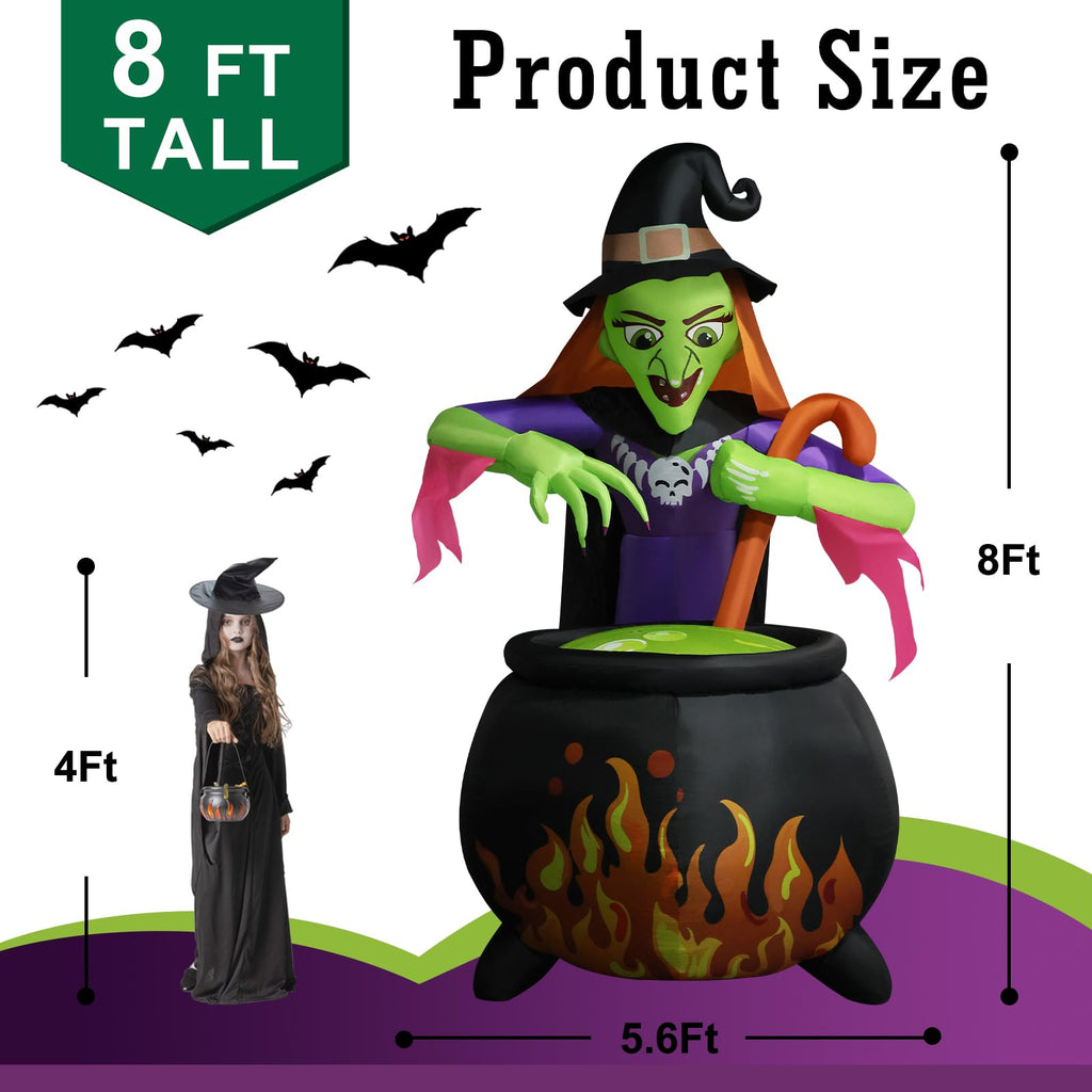 8Ft Tall Halloween Inflatable Witch Cauldron with 4 Led Lights E439