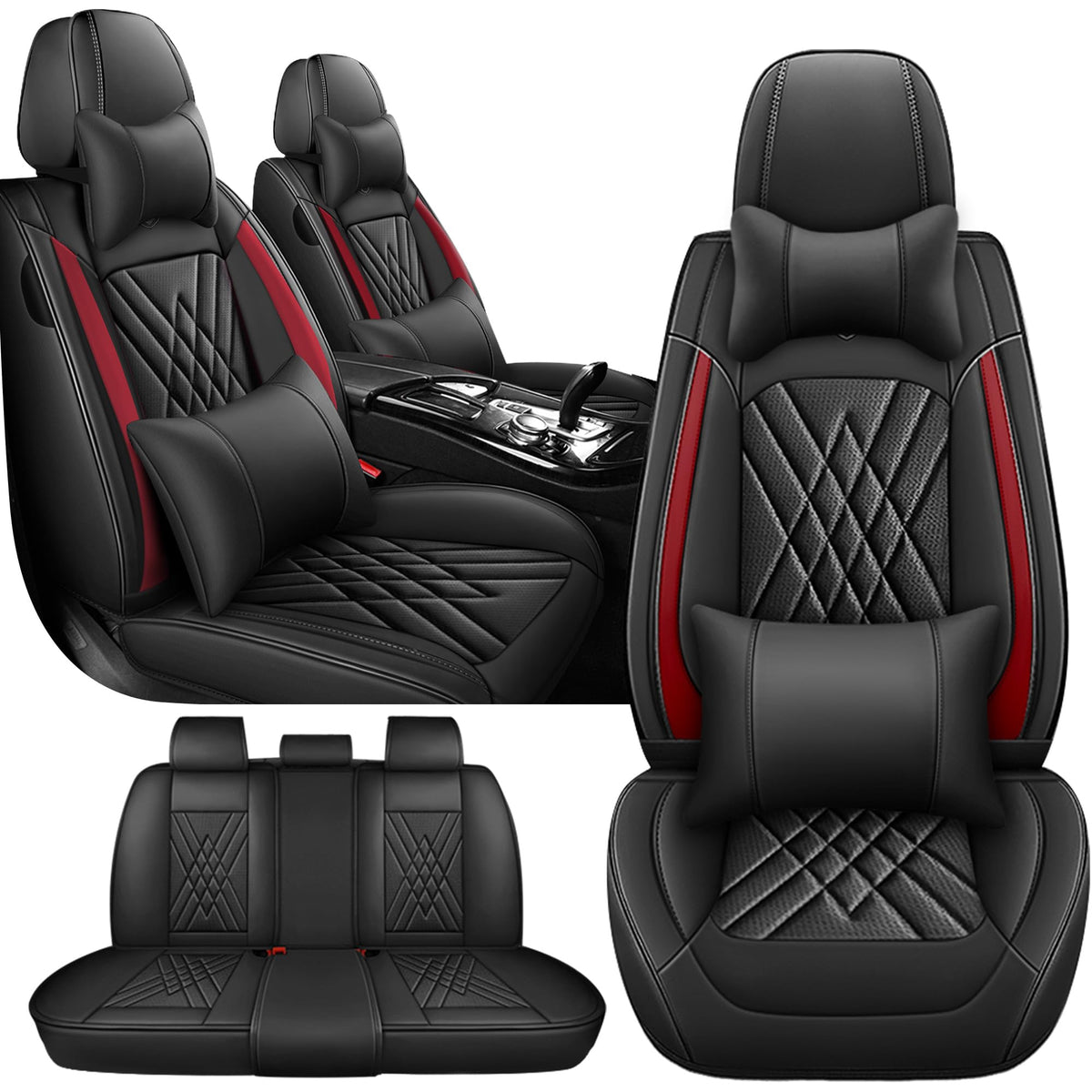 Black Red Full Set Car Seat Covers F15474