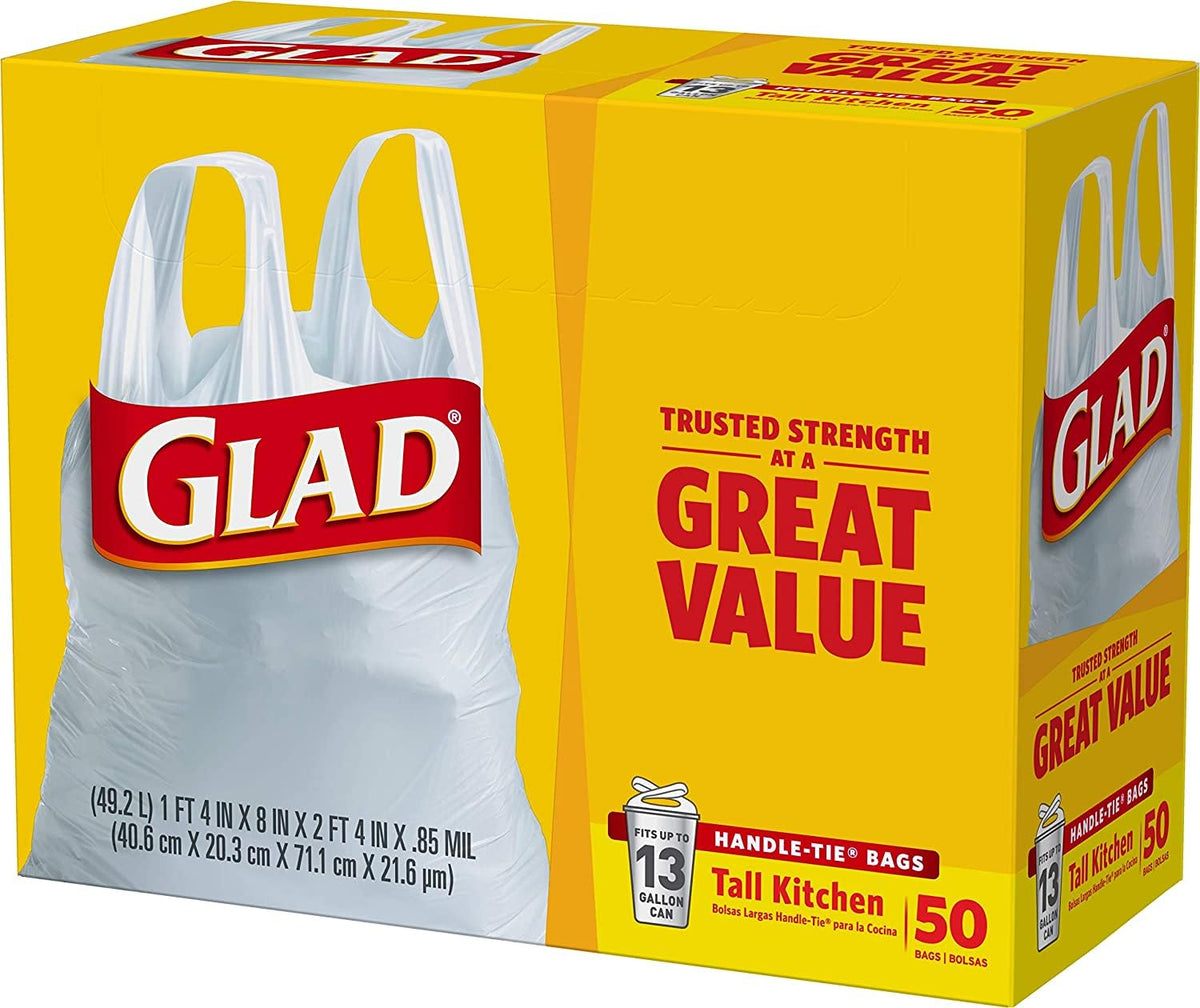 13 Gal. Tall Kitchen Handle-Tie Bags 50 ct Pack of 4 H899