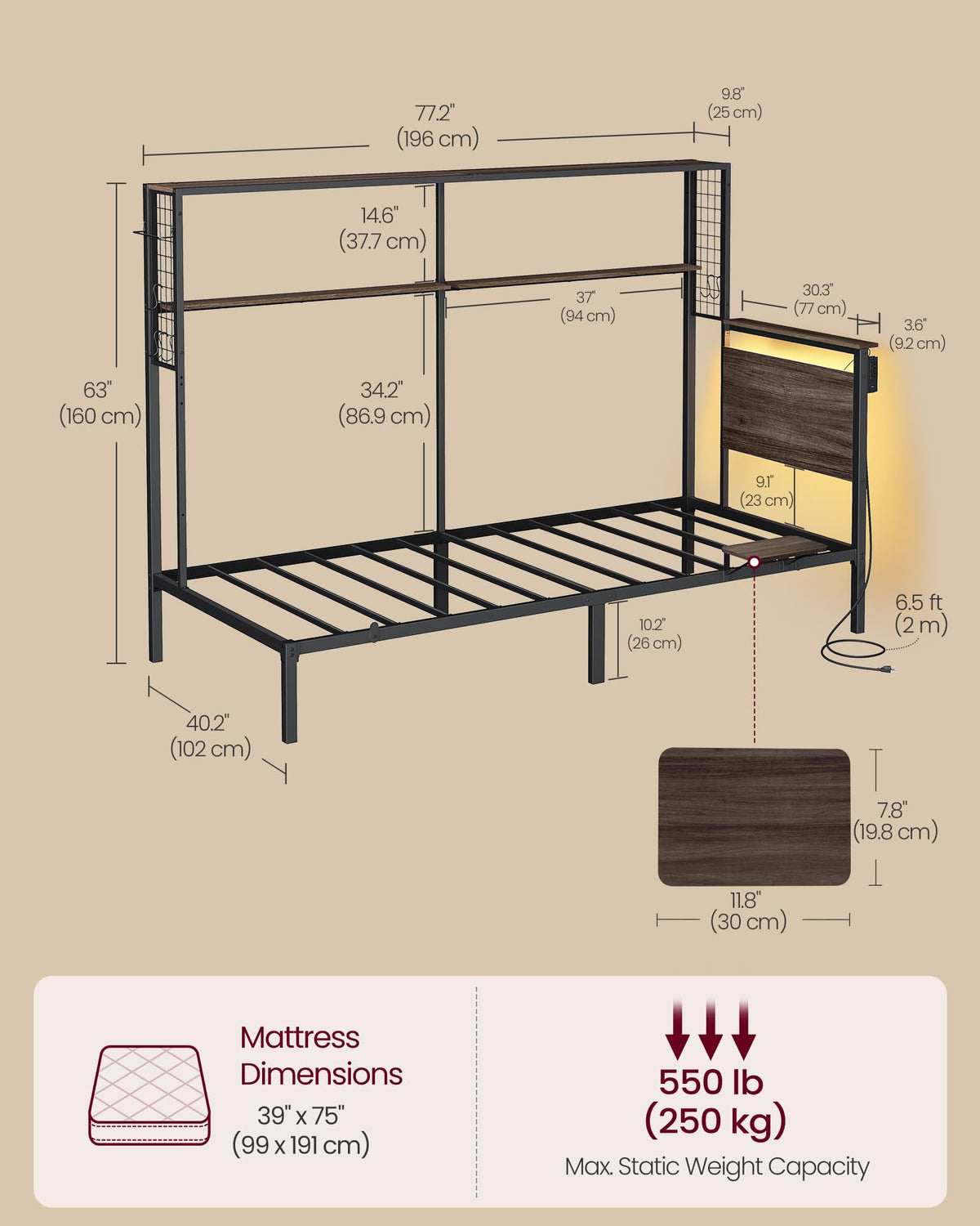 Twin Size Metal Bed Frame with Headboard Z695261