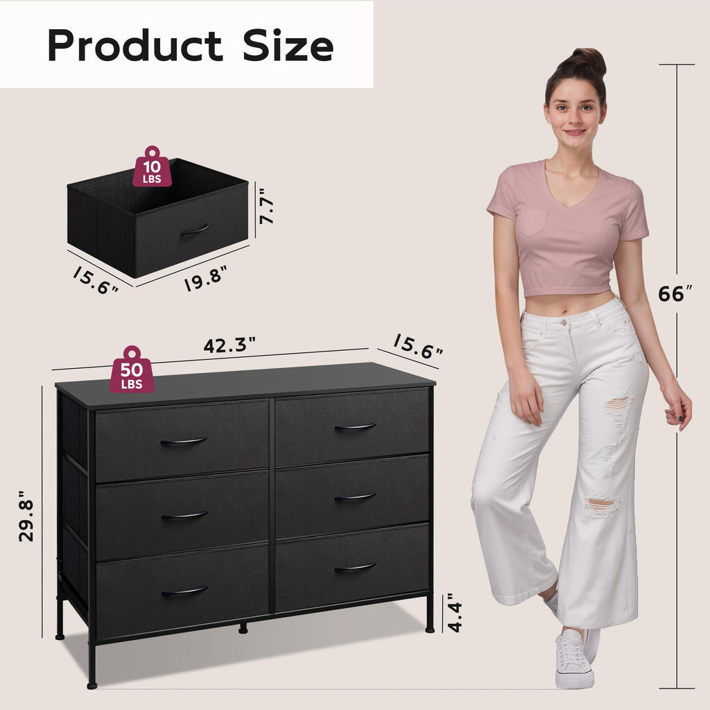 Black 6 Drawer Fabric Dresser F87068
