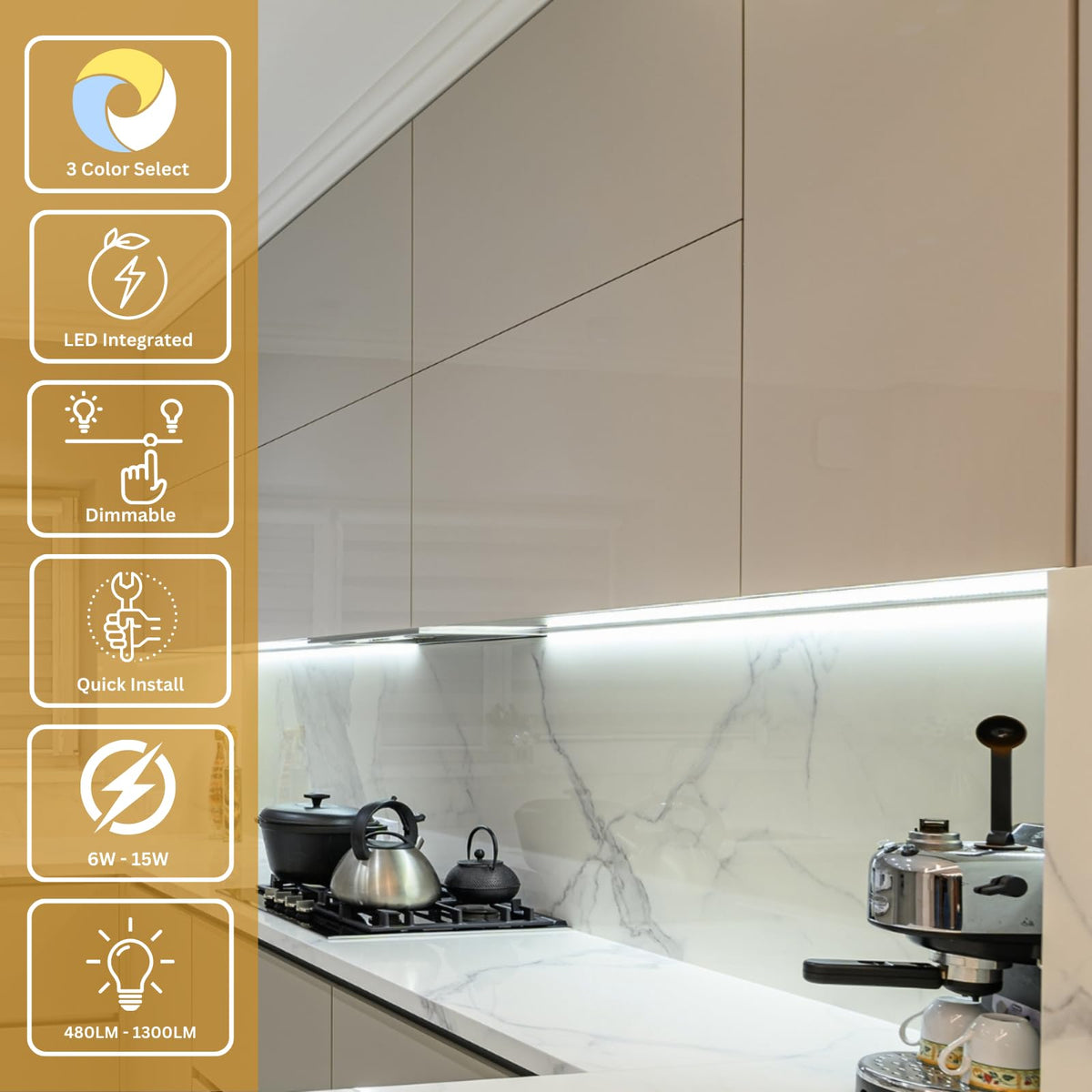 24-Inch LED Under Cabinet Light, Dimmable Color Selectable, 11W, White U836