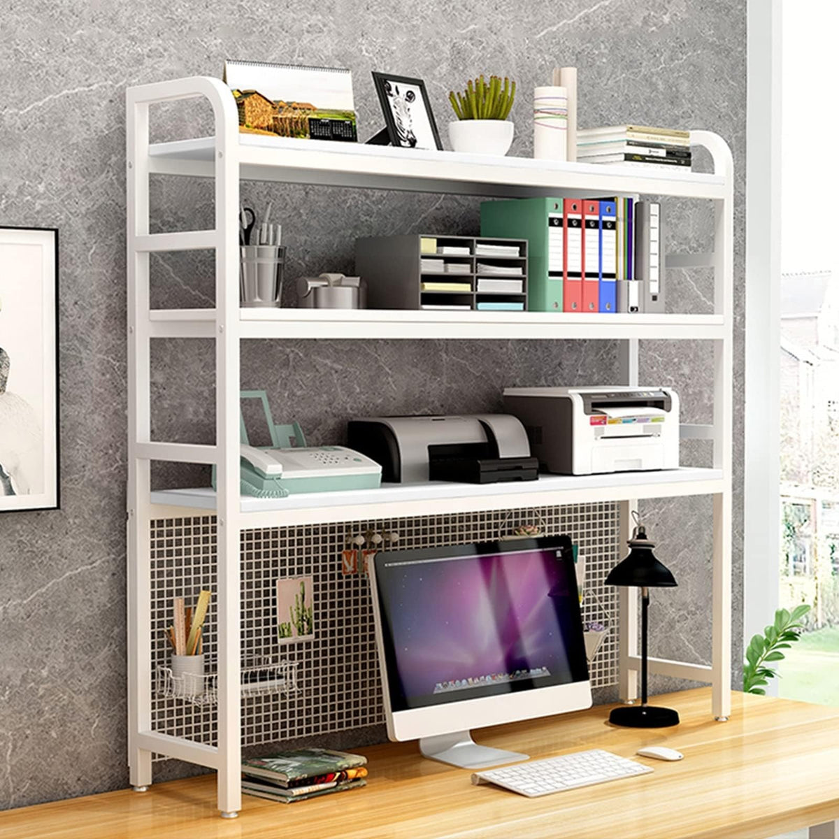 White 23-Tier Wrought Iron Desktop Bookshelf N873