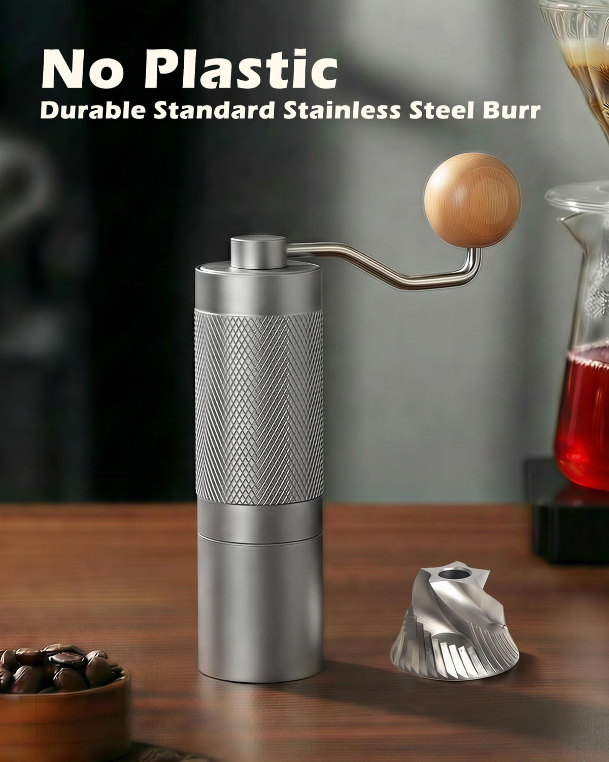 Manual Stainless Steel Conical Burr Coffee Grinder with Adjustable Settings Z531491