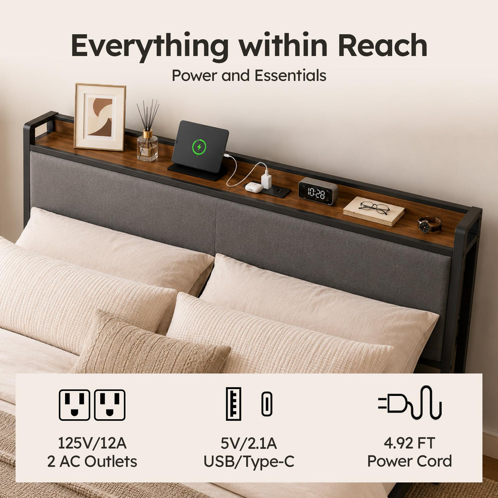Queen Size Bed Frame with Storage Headboard K47647