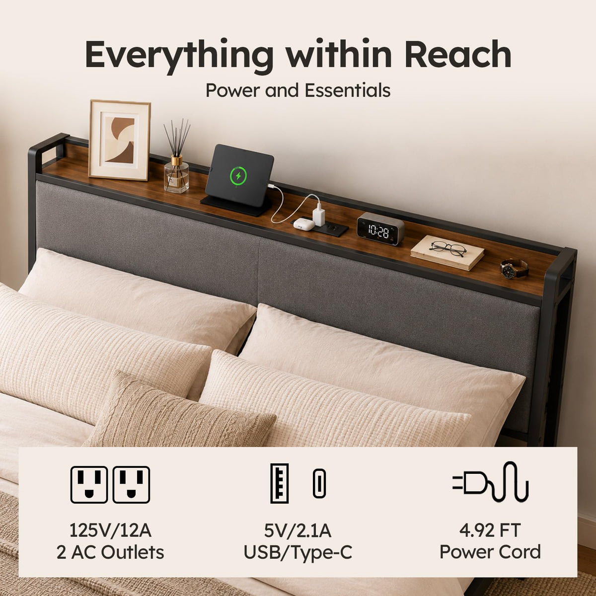 Queen Size Bed Frame with Storage Headboard K47647