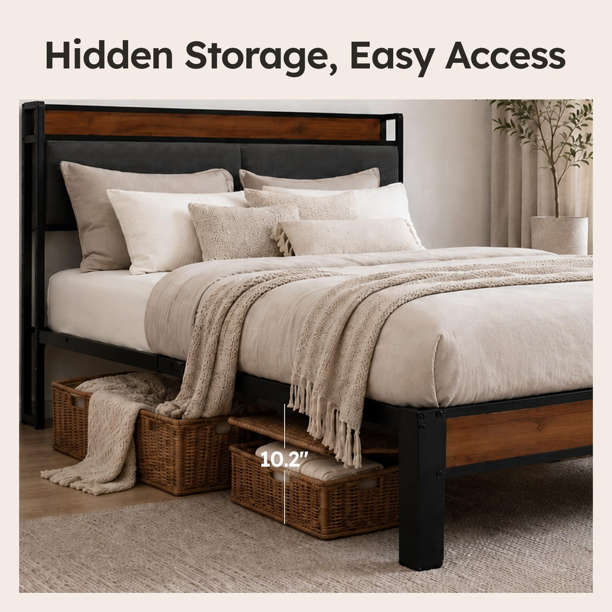 Queen Size Bed Frame with Storage Headboard K47647