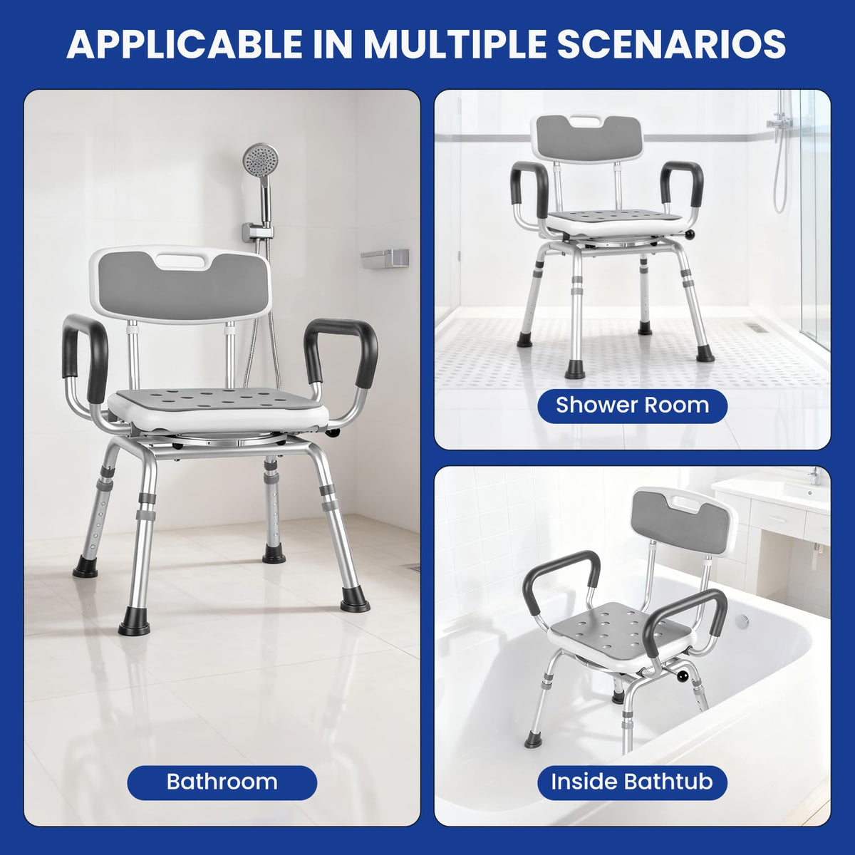 Swivel Shower Chair with Arms & Back, 5-Level Height Adjustable, 300 lbs I111295