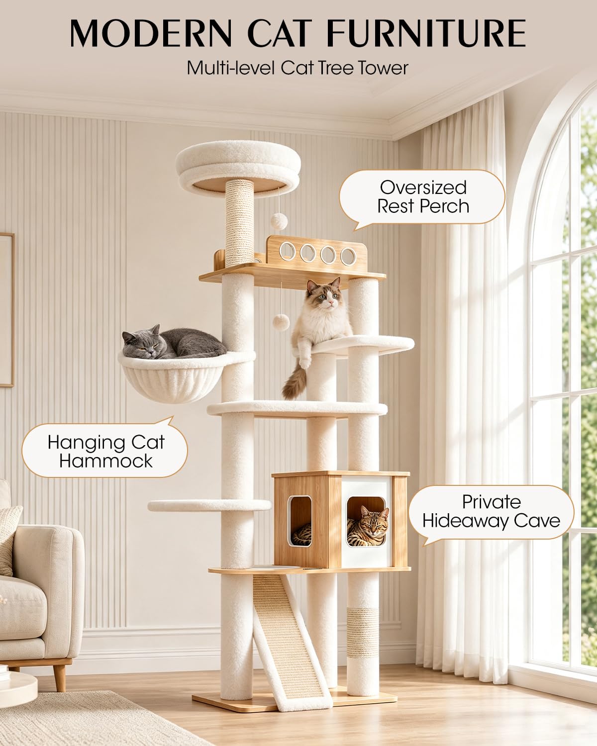 70" Wood Cat Tree for Large Cats G735