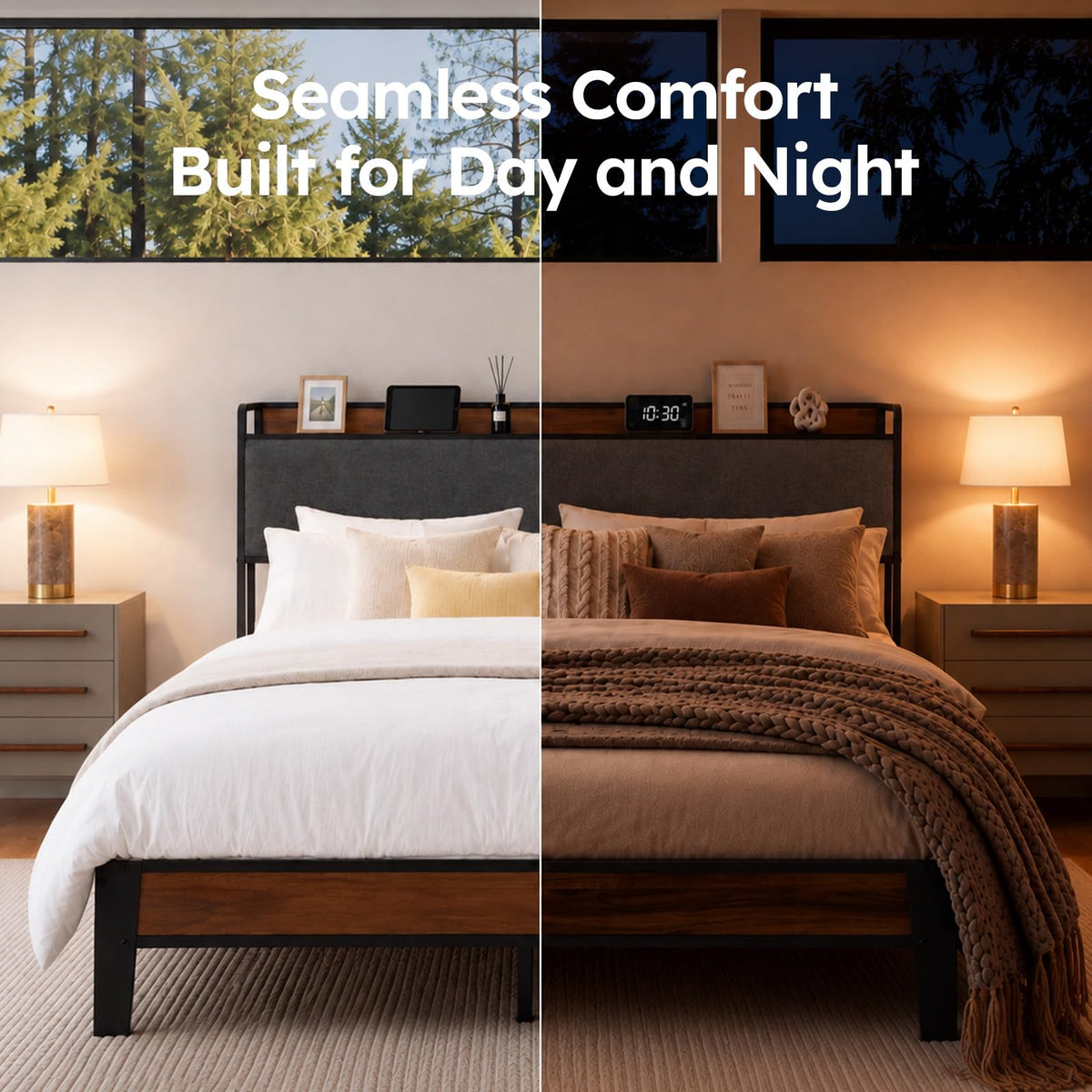 Queen Size Bed Frame with Storage Headboard K47647