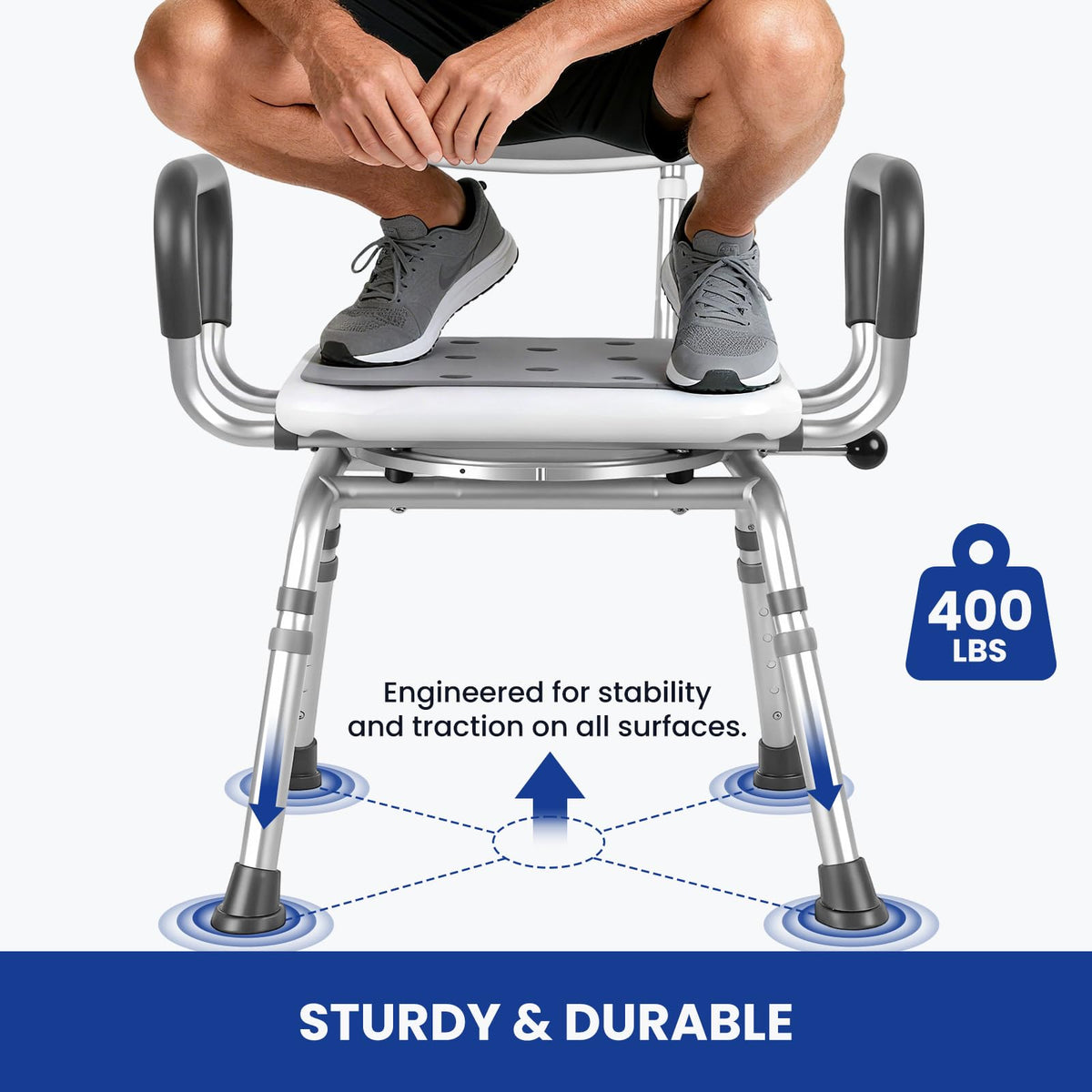 Swivel Shower Chair with Arms & Back, 5-Level Height Adjustable, 300 lbs I111295