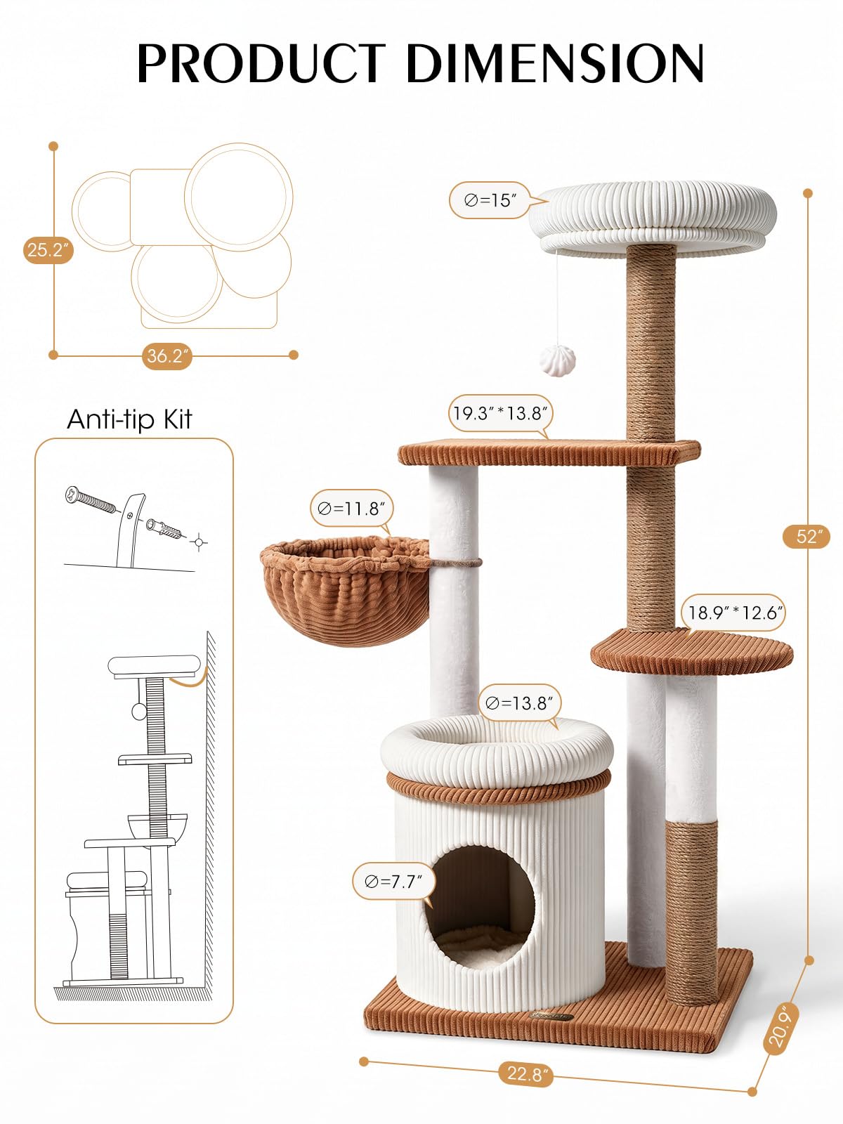 52" Corduroy Cat Tree Tower E17969