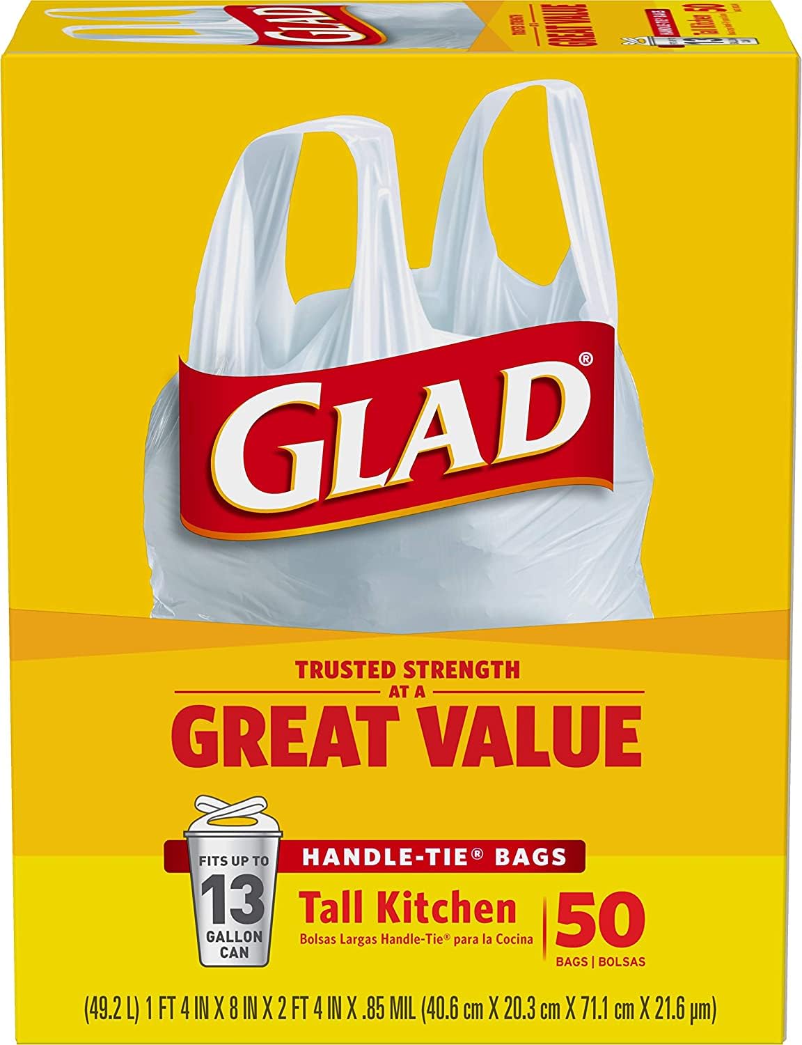13 Gal. Tall Kitchen Handle-Tie Bags 50 ct Pack of 4 H899