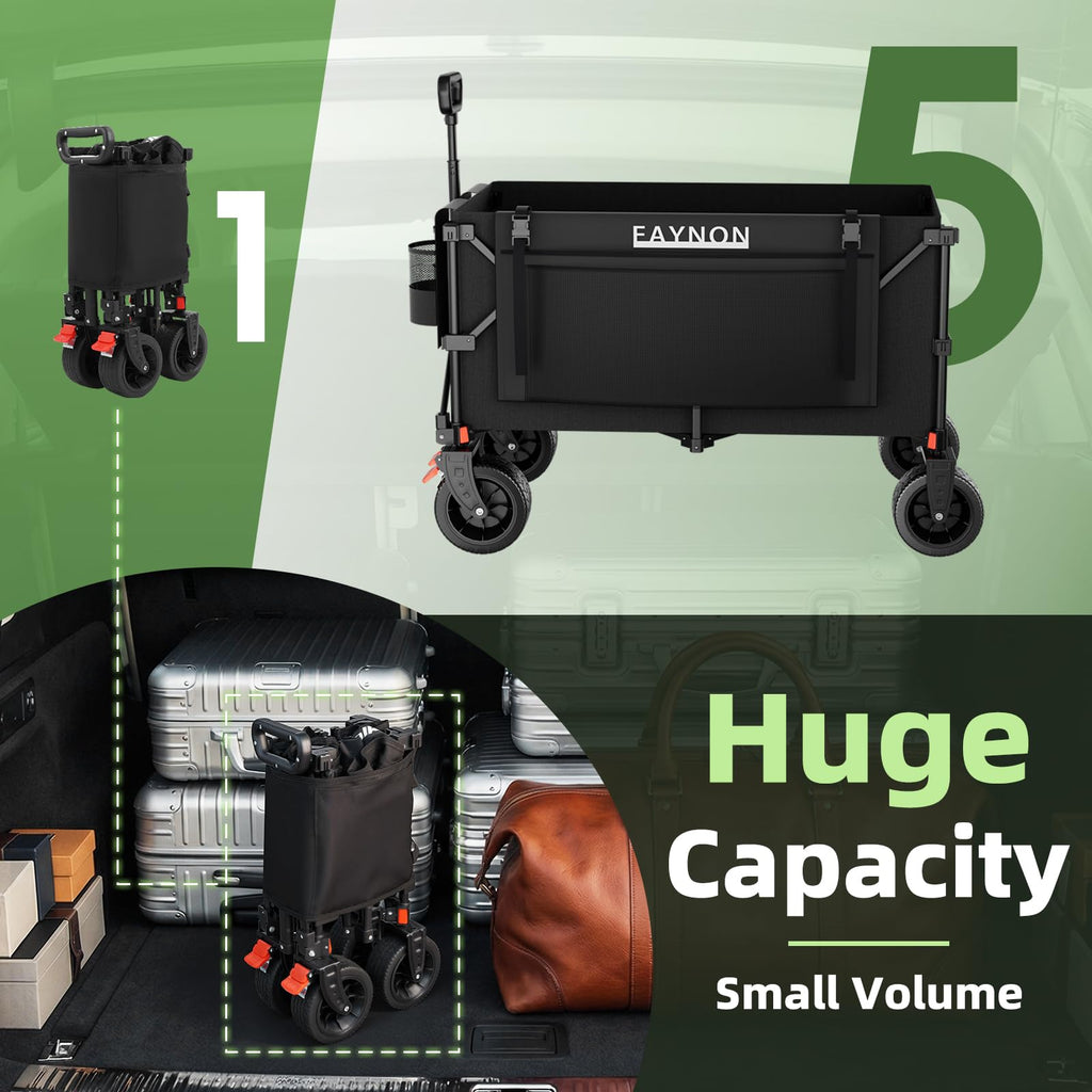 38" Collapsible Extended Wagon, 440lbs Capacity, 220L Heavy Duty Folding Cart, Black K9207
