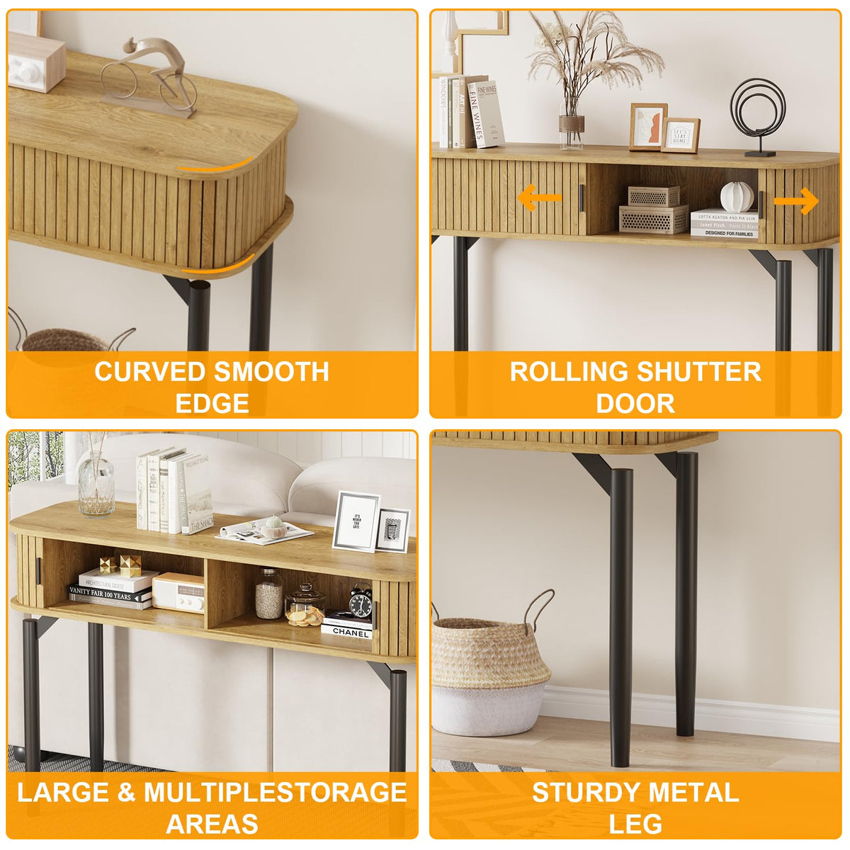 47 in Fluted Console Table with Storage U286