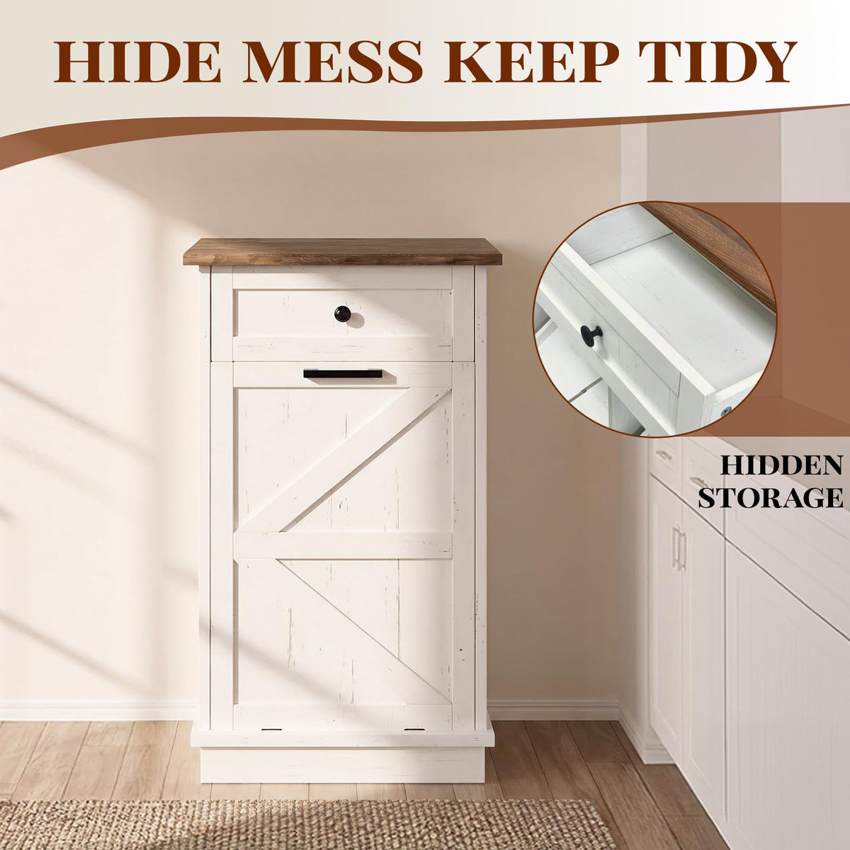 10 Gallon Tilt Out Trash Cabinet with Storage Drawer Z6406