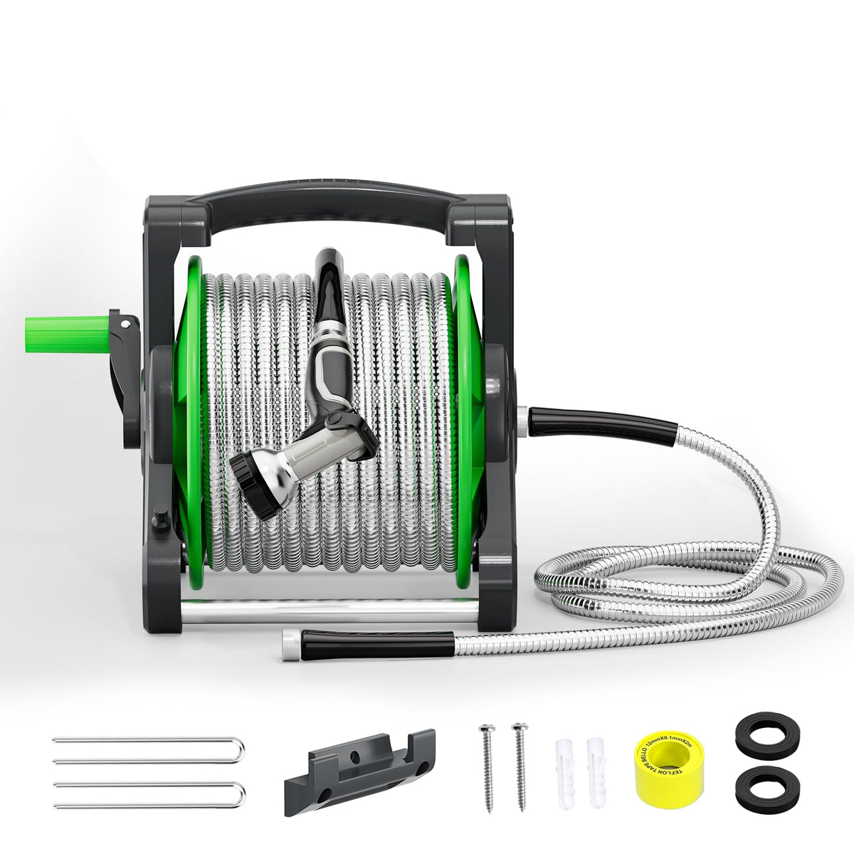 Portable 75ft Stainless Steel Garden Hose Reel S265053