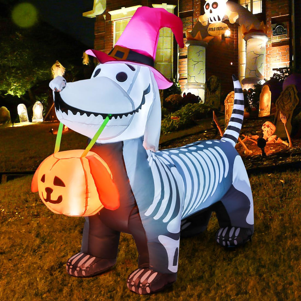 5.5 FT Halloween Inflatable Skeleton Puppy with Build-in LEDs D4670
