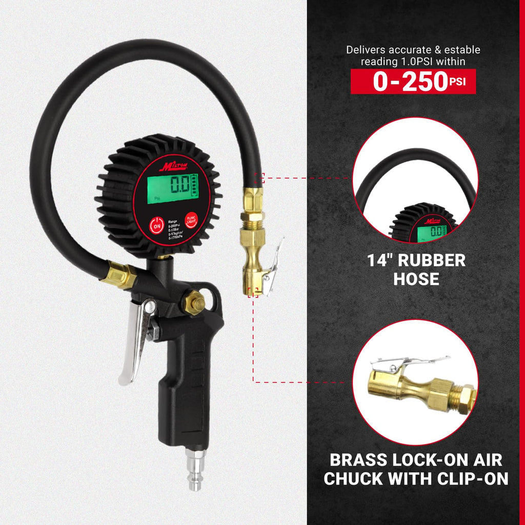 Digital Tire Inflator with Pressure Gauge and 14” Rubber Air Hose K2502
