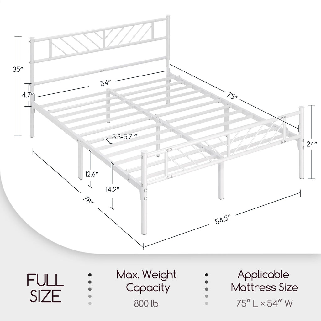White Full Metal Platform Bed Frame with Arrow Design Headboard J562852
