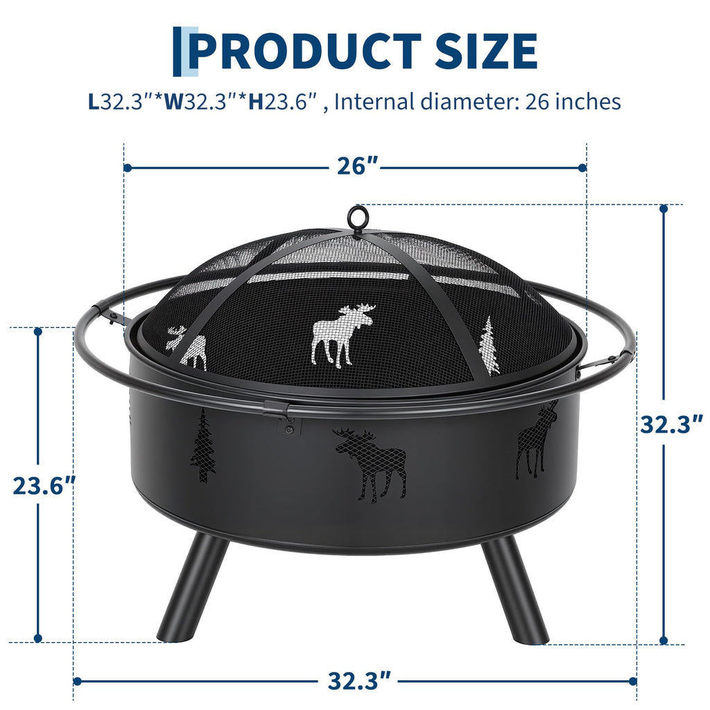 32" Round Wood Burning Fire Pit with Screen R818