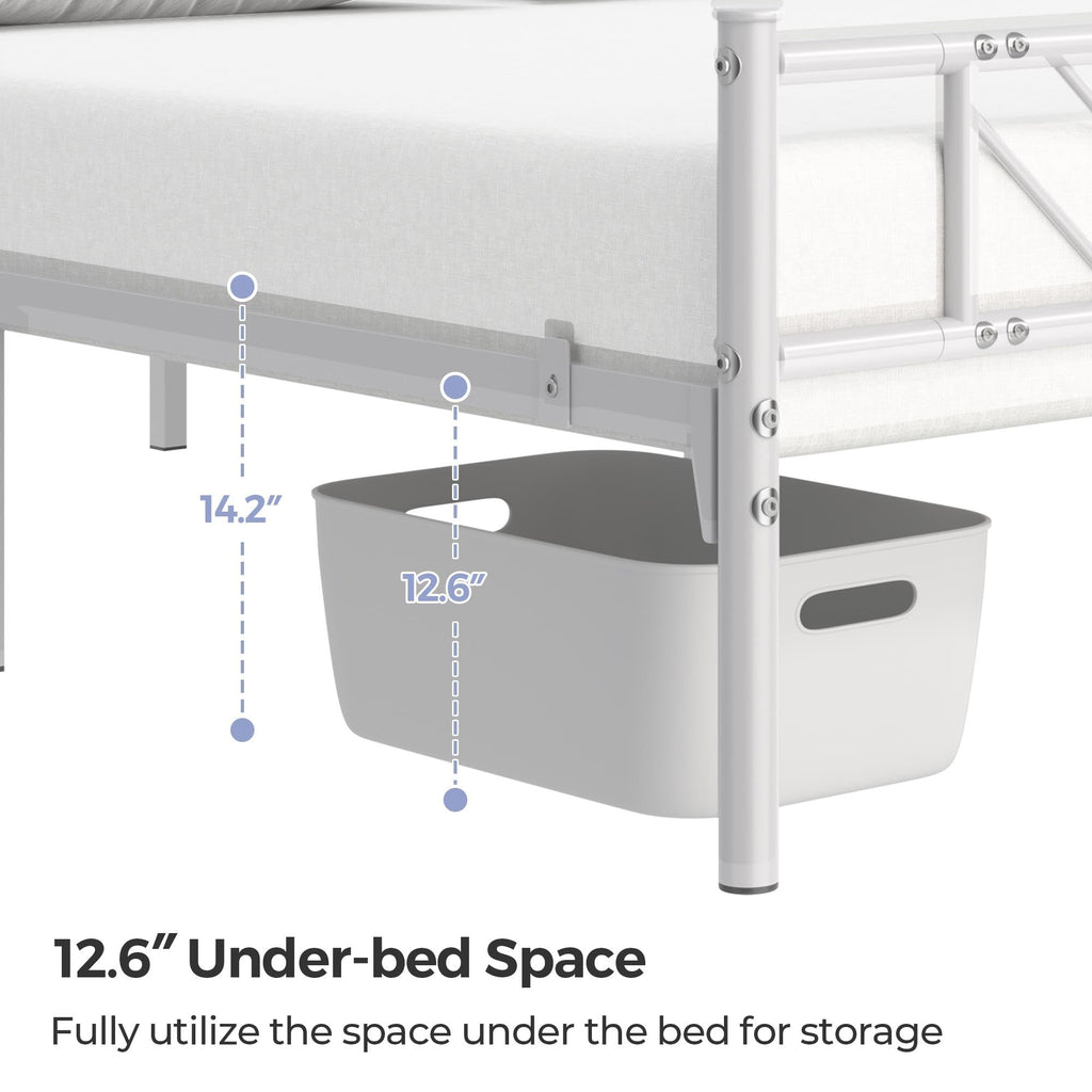 White Full Metal Platform Bed Frame with Arrow Design Headboard J562852